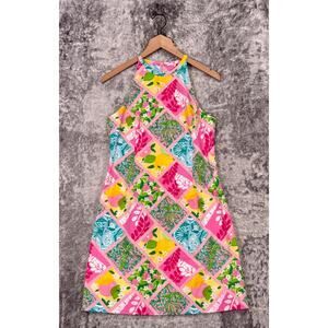 Vintage Lilly Pulitzer Dress 8 Womens Patchwork Print High Neck Sleeveless
